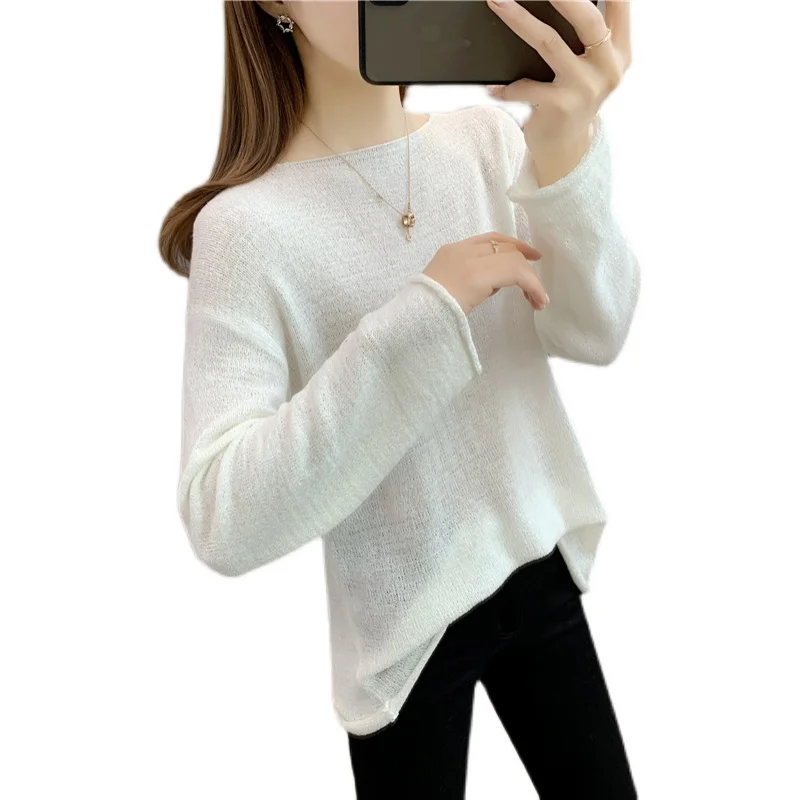 

Room 195636, row 2, No.6 middle] real shot solid color thin round neck Pullover Sweater 29