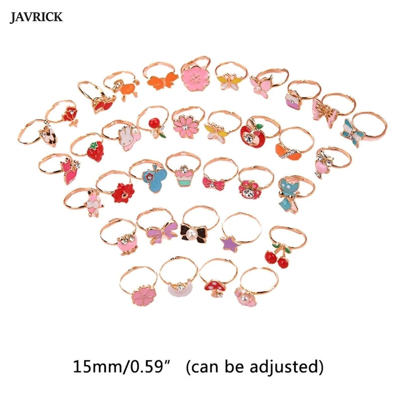 

36Pcs Cartoon Children Rings Flower Animal Adjustable Alloy Kids Ring Girls Birthday Party Gifts