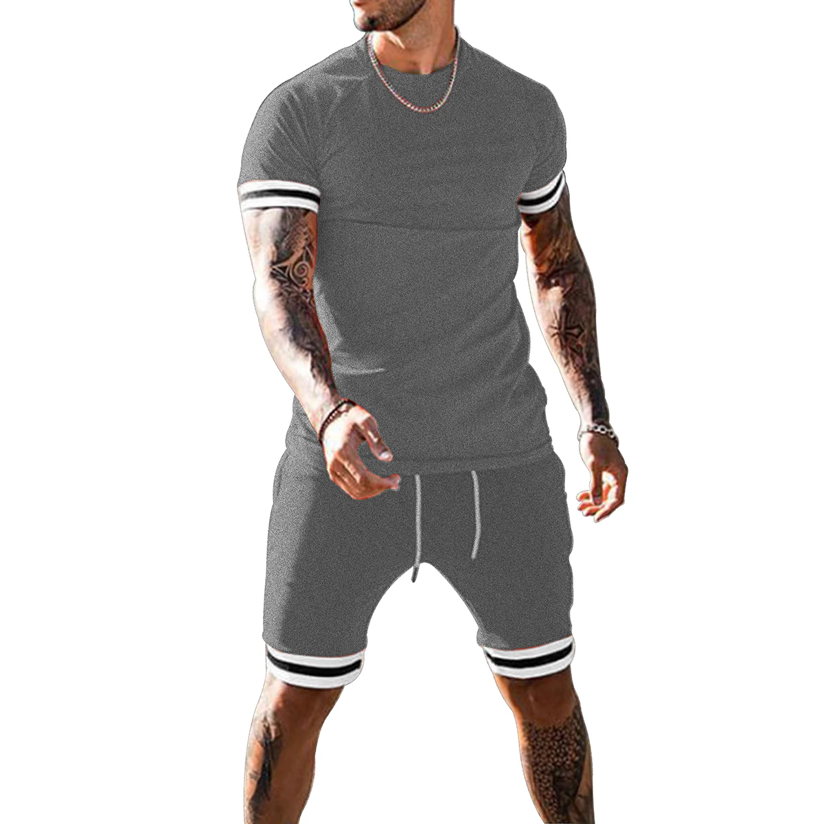 

New Solid Color Men Tracksuits Short Sleeve T-shorts And Short Sport Suits Sportswear Male Summer 2 Piece Set Casual Clothes