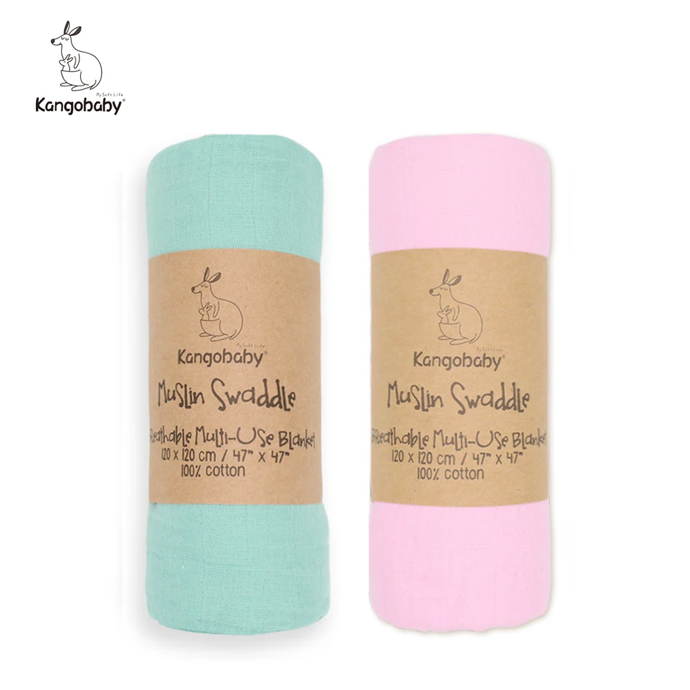 Kangobaby 120×120cm Muslin Swaddle Newborn Diaper Accessories Soft Blankets Wrap Baby Bedding Bath Towel 2Pcs/Pack
