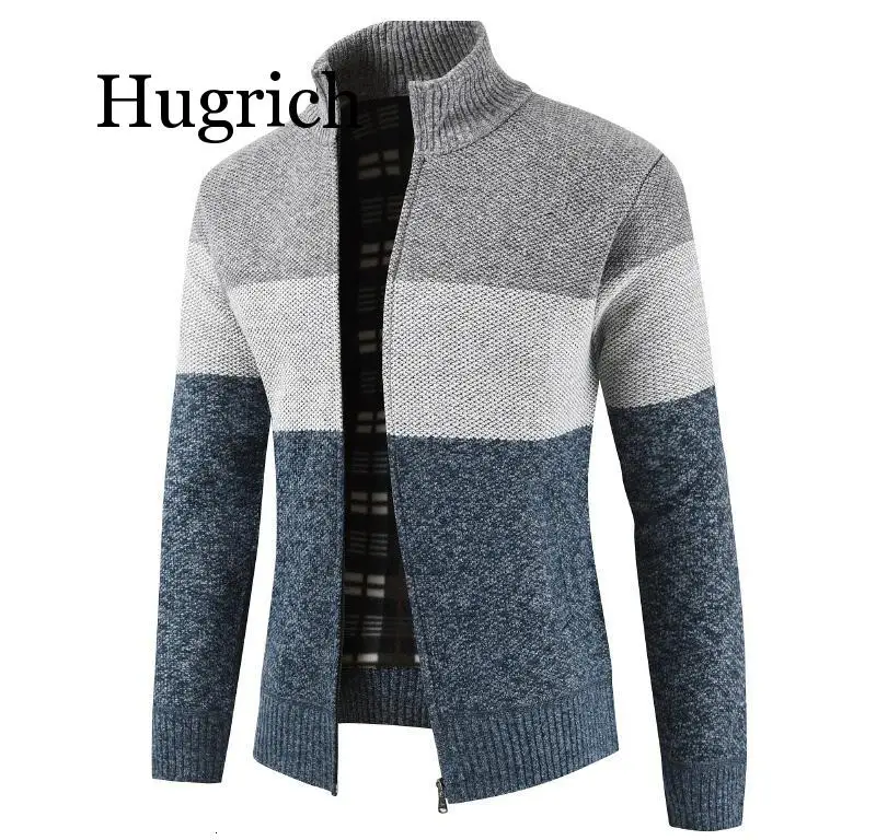 Мужской вязаный кардиган в полоску Повседневный шерстяной джемпер с карманами