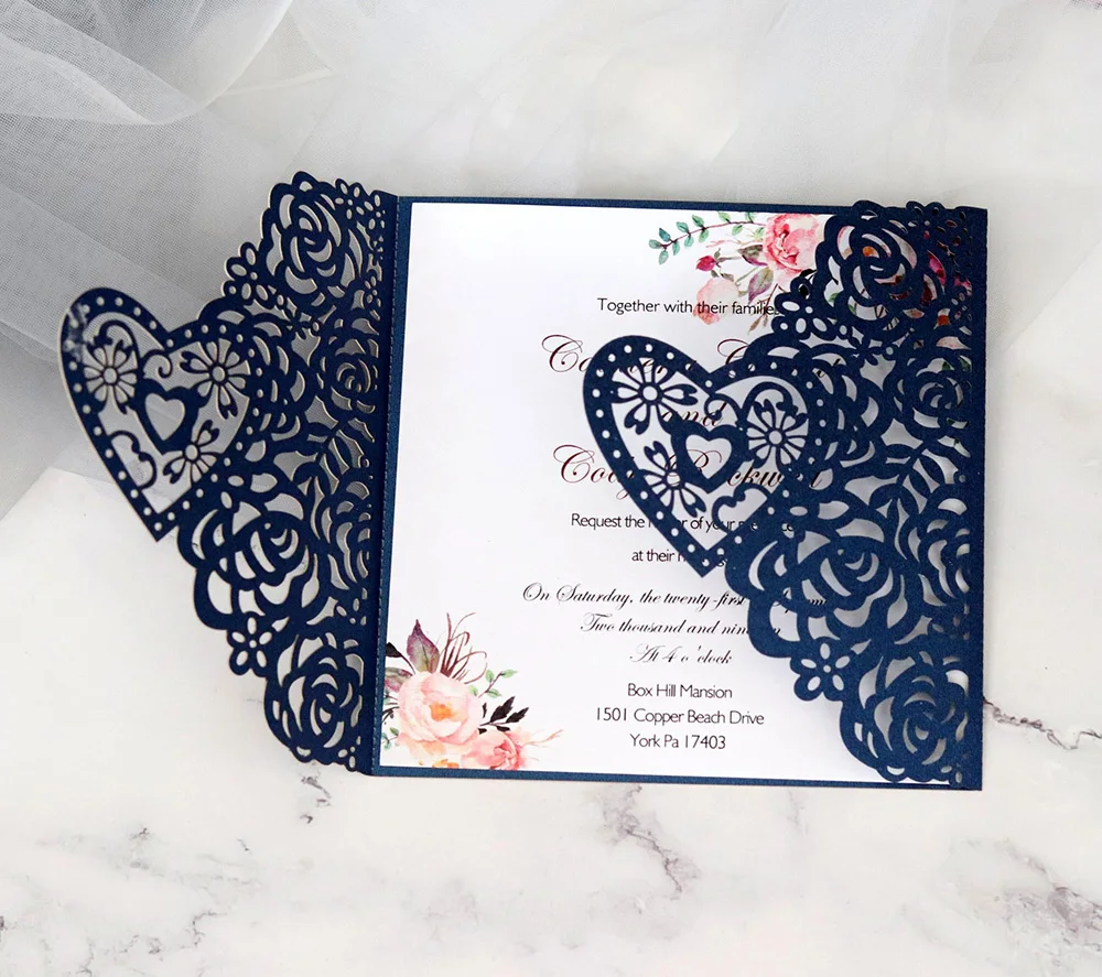 (50 шт./лот) темно-красные розы лазерная резка свадебные приглашения DIY Милая