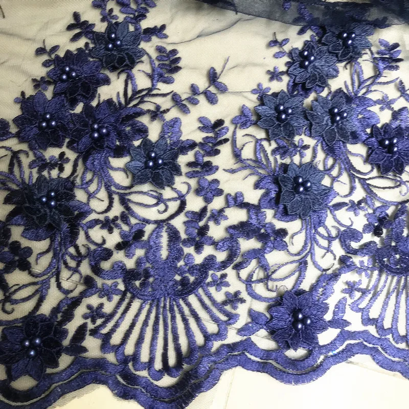 3 Ярд/партия синяя вышитая кружевная ткань сетчатая с бусинами для ногтей платьев