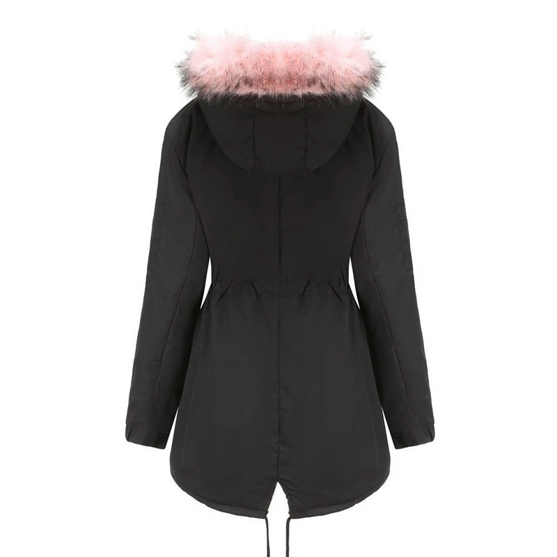 HOODED LADIES FAUX FUR WOMENS GIRLS PARKA COAT TRENCH JACKET MEDIUM LENGTH