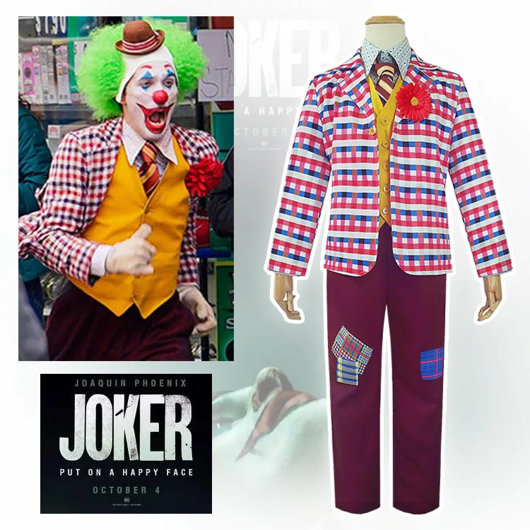

2019 New Joker Cosplay Costume Clown Halloween Party Costume Joker Men Movie Uniform Clown Business Suit wig Free Shipping