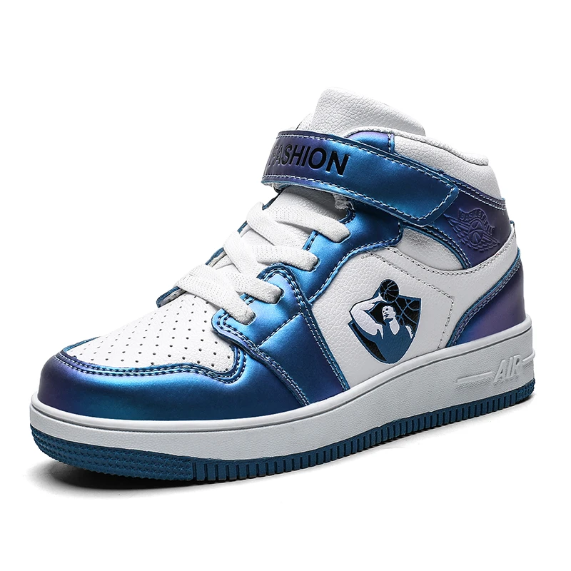 White blue Новые противоударные спортивные синие кроссовки для подростков, светоотражающие цвета, модная детская обувь для мальчиков, обувь Jordan - Цвет: White blue
