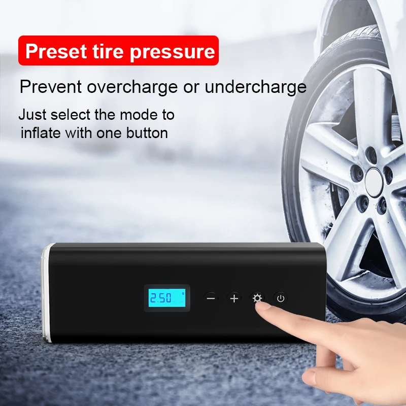 Barato Bomba De Aire Eléctrica Portátil Para Coche, Inflador De Neumáticos Inteligente De Coche Recargable, Con Luz De Emergencia Inalámbrica USB, 150PSI