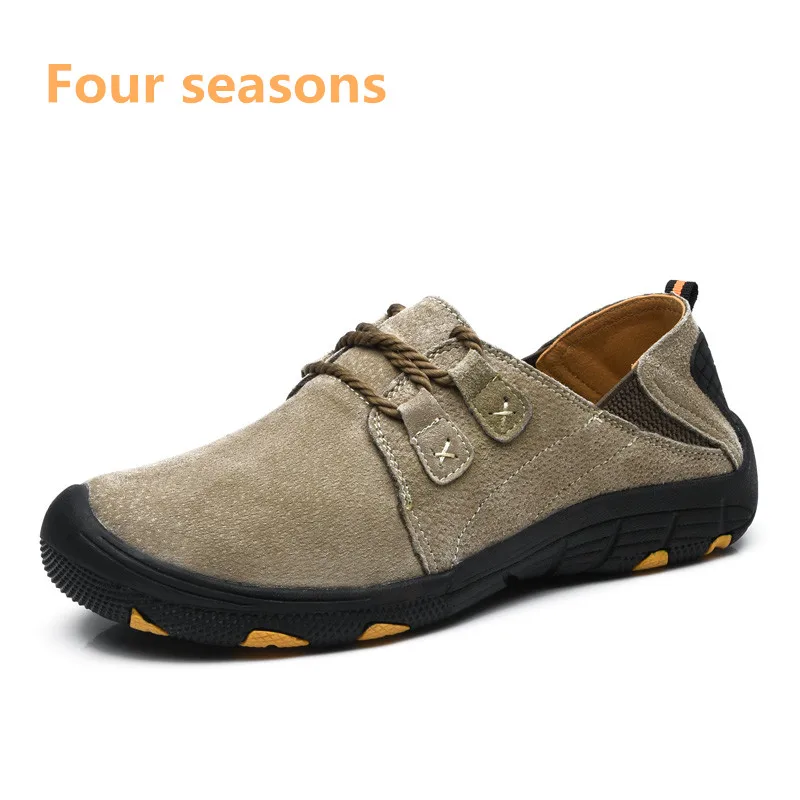 Khaki Four seasons A-DE; Брендовые повседневные мужские кроссовки; Лоферы для мужчин; замшевая обувь; коллекция года; сезон осень-зима; слипоны для вождения и прогулок; качественная обувь - Цвет: Khaki Four seasons