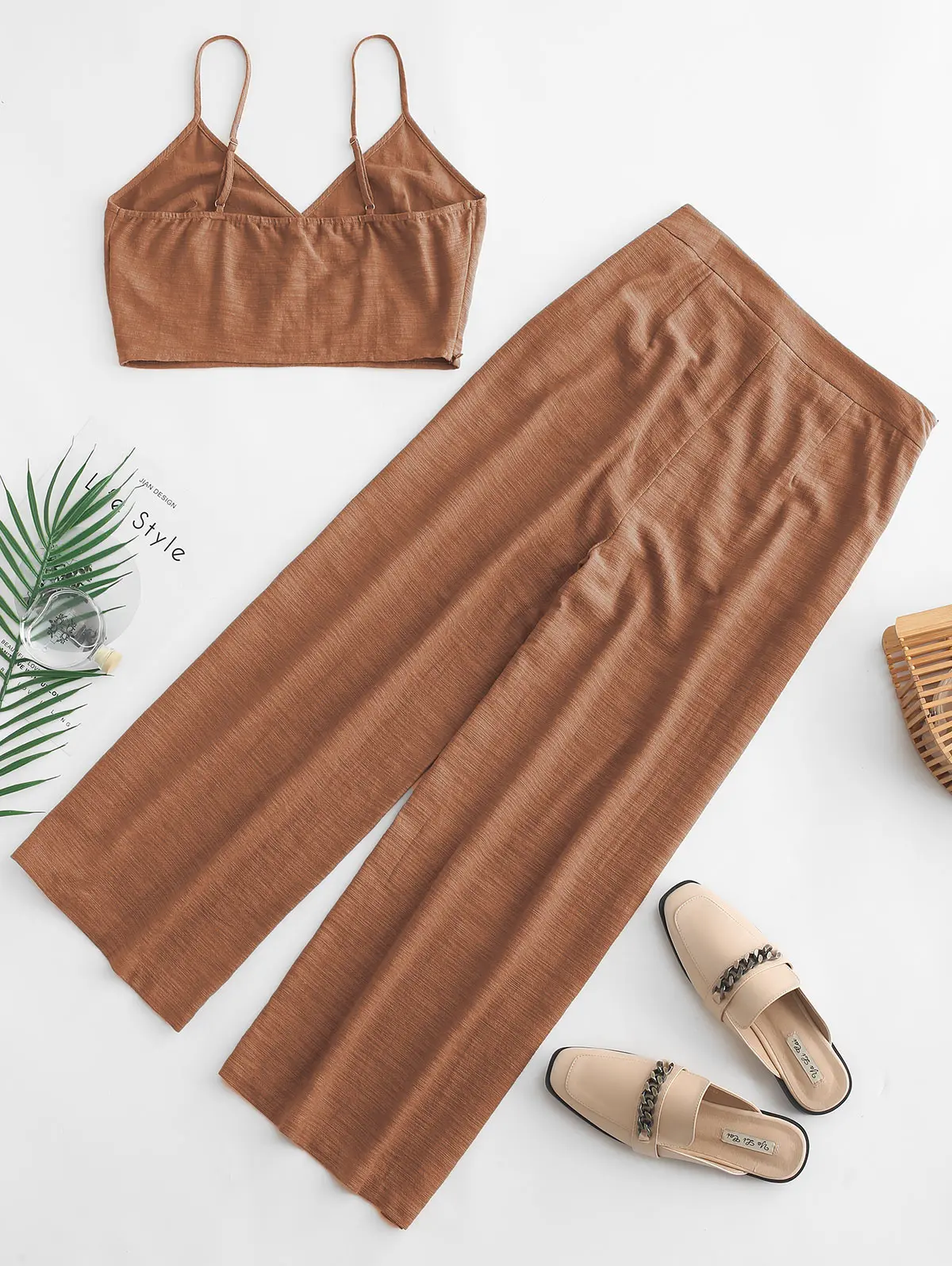 ZAFUL Cami Pocket Straight Pants набор для женщин на бретелях укороченный топ из двух частей наряды прямые короткие Twinset на молнии с высокой талией комплект брюк