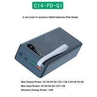 c14 18650 battery case powerbank charger box dual usb lcd display support pd wireless charge battery power bank shell storage