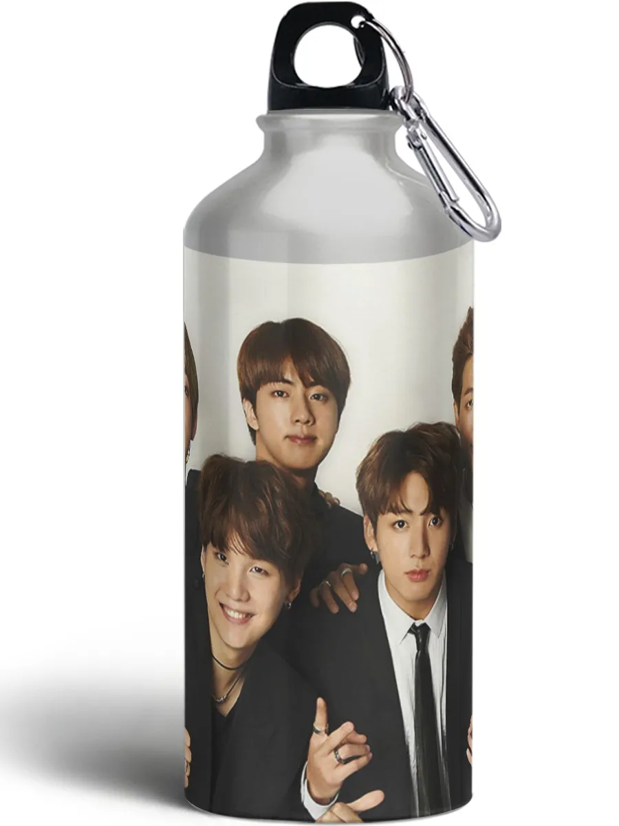 Бутылка спортивная туристическая фляга с карабином bts (бтс к-поп k-pop exo кавайное