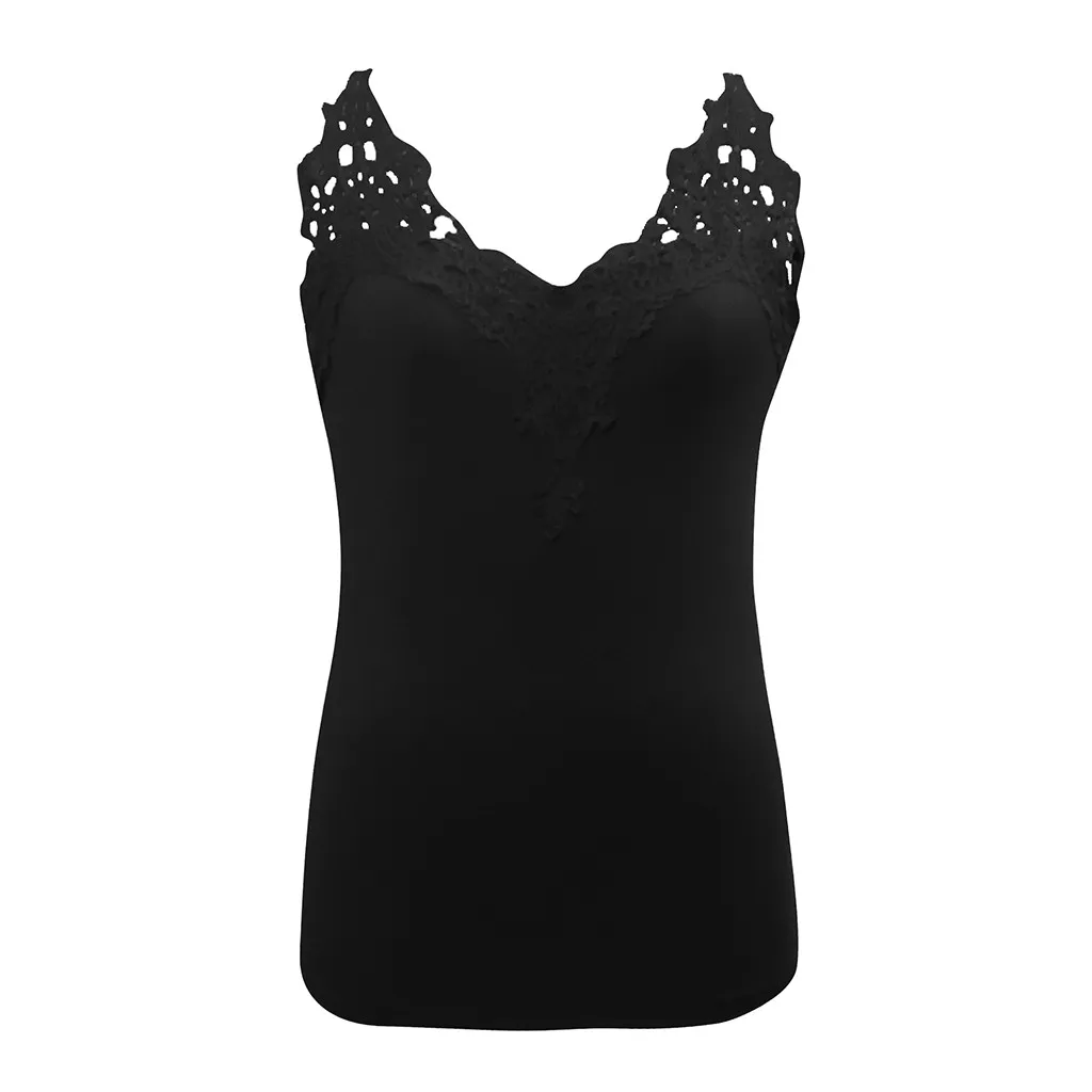 Women T-shirt Summer Fashion Ladies Casual Sexy Lace Splice Sleeveless V-neck Solid Slim Tank Vest Blouse Tops Party Shirts | Женская