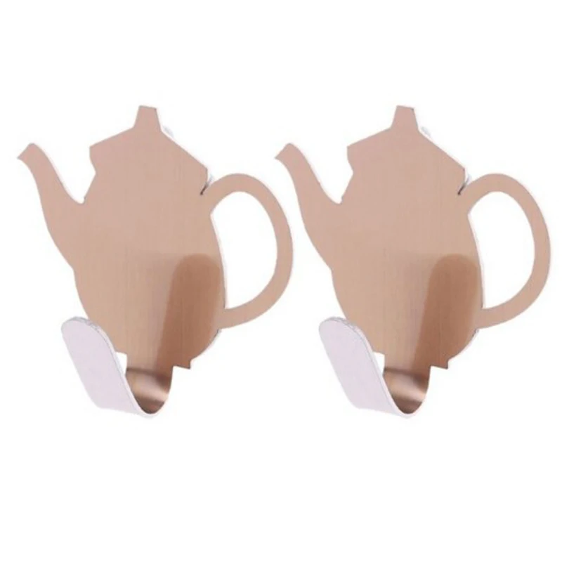 

Wall Hooks Clothes Coats Robe Purse Hat Hanger Rose Gold Teapot Holder Bedroom Wall Decoration Stainless Steel Strong Stickiness