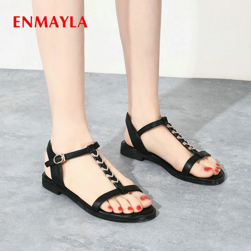 Женские босоножки на низком каблуке ENMAYLA повседневные сандалии из натуральной
