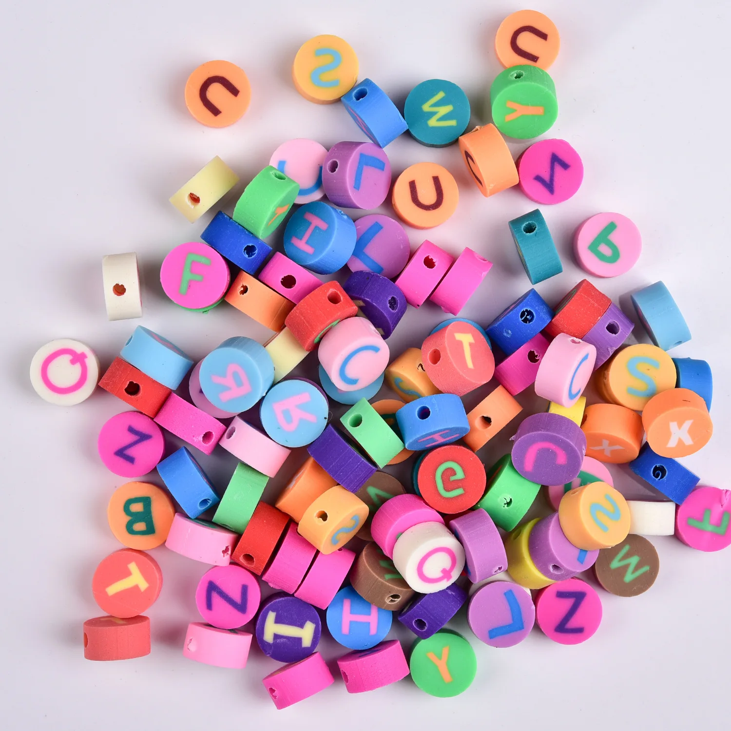 

100pcs 10mm Letter Alphabet Beads Polymer Clay Colorful Mixed Diy Bead For Necklace Bracelet Jewelry Handmade Making Accessories