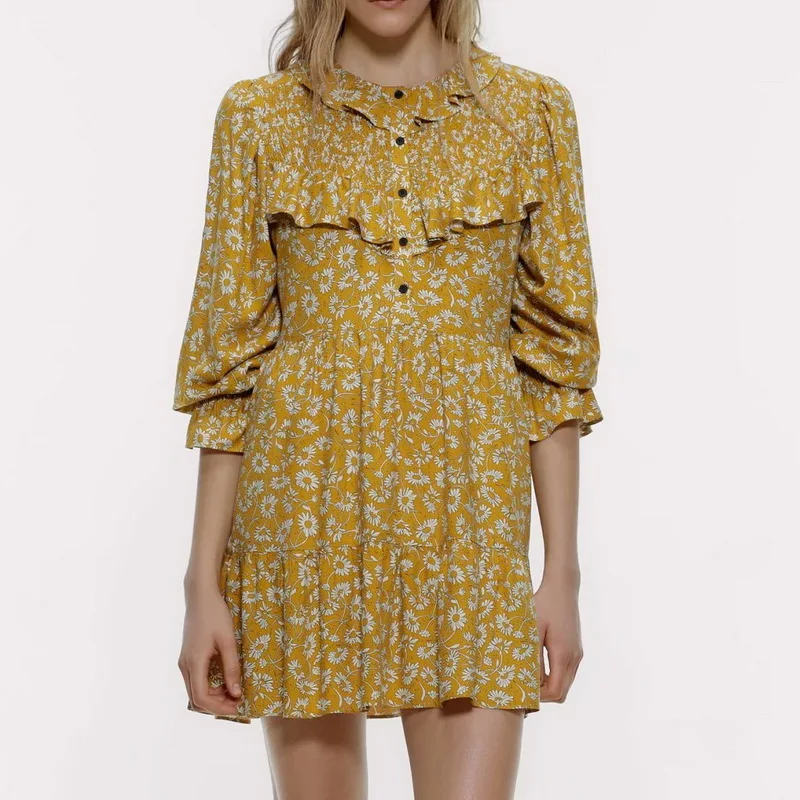 Весеннее женское платье 2020 новое модное винтажное Цветочное с оборками и длинным