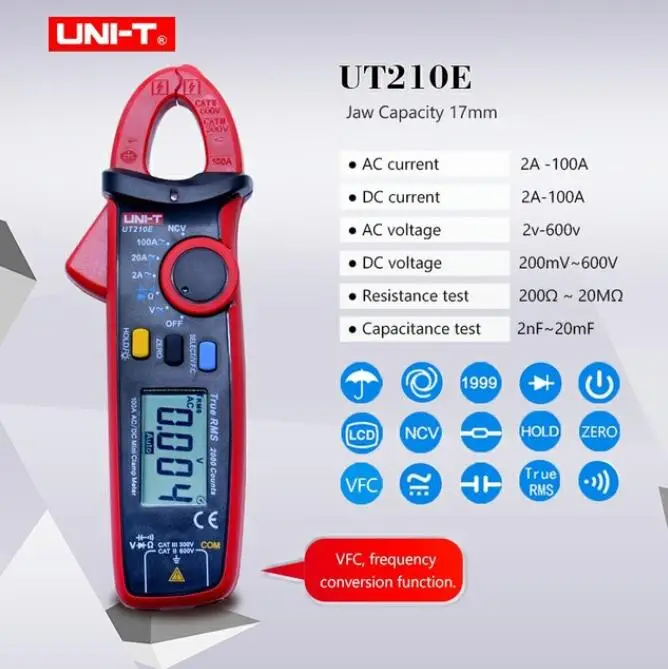 UNI T UT210E True RMS мини Цифровые клещи переменного/постоянного тока Напряжение Авто