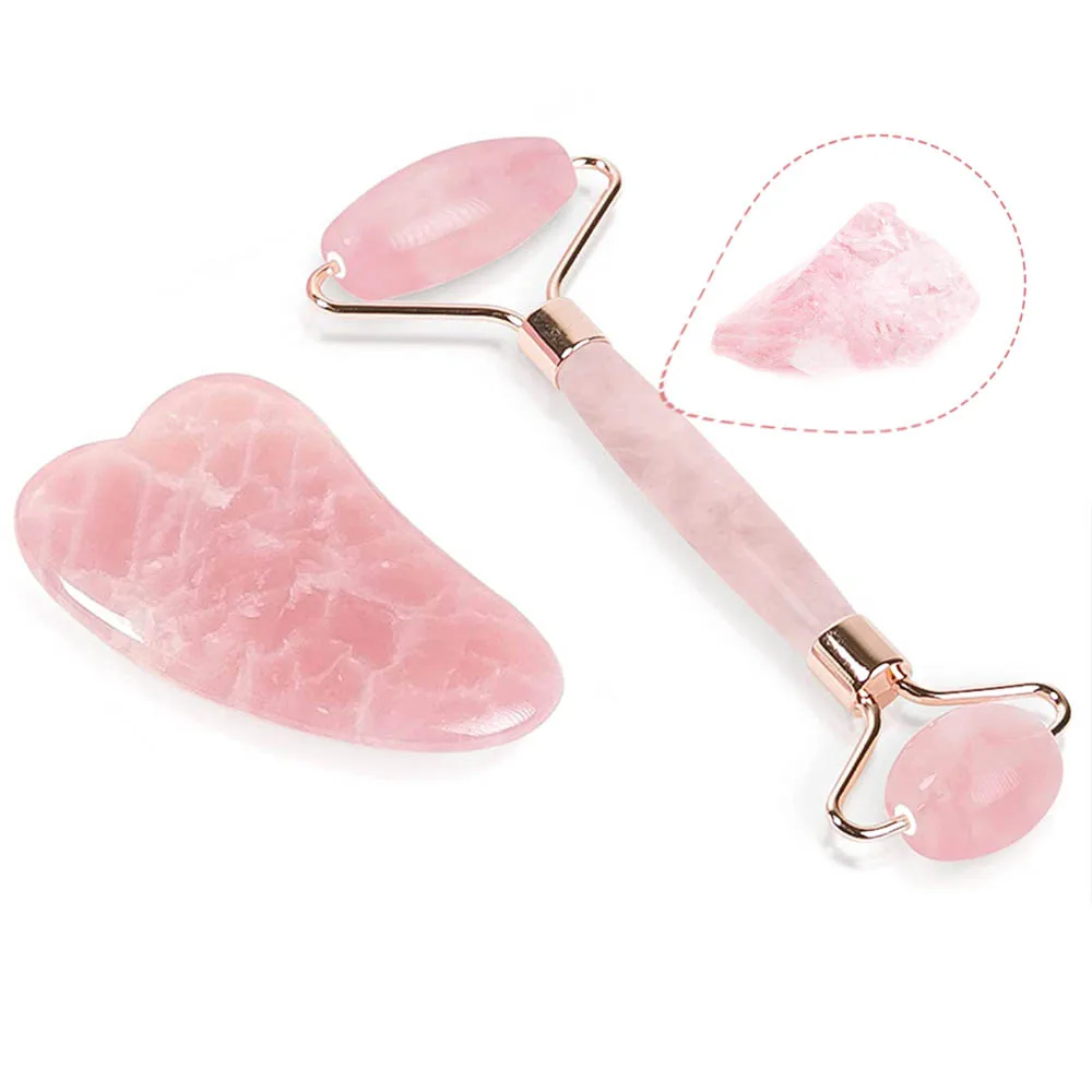 

Gua Sha Rose Quartz Jade Roller Face Slimming Massager Face Lifting Natural Jade Stone Facial Massage Roller Guasha Massager