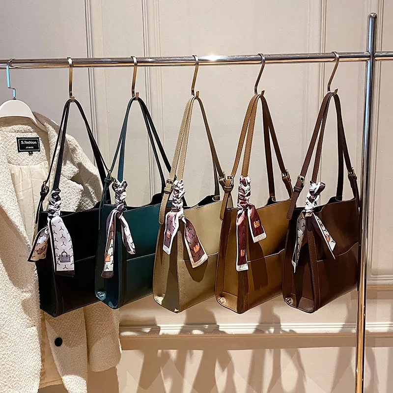 

Новая вместительная простая женская сумка 2021, сумка, текстурный шелковый шарф, сумка на плечо, сумка-тоут в западном стиле