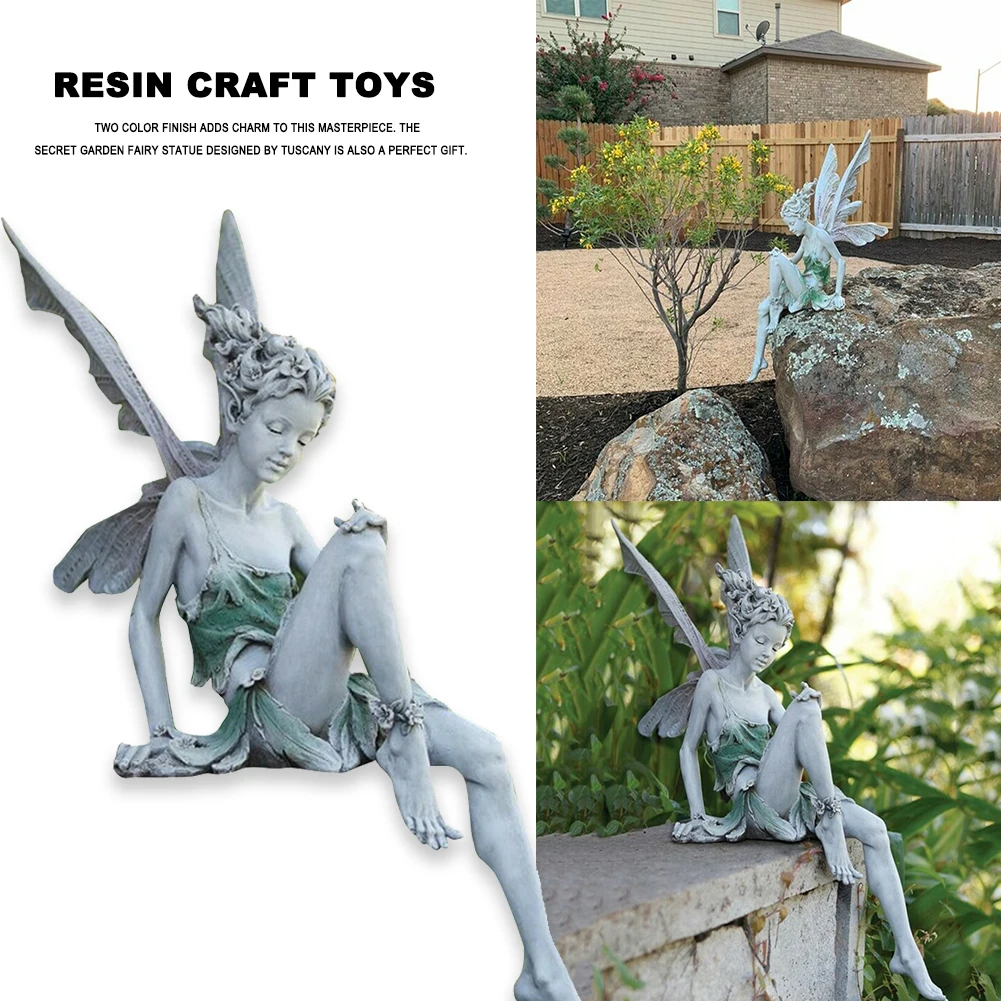 

Beautiful Angel Sculpture Resin Sitting Fairy Statue Garden Ornament Porch Sculpture Yard Craft Landscaping for Garden Decor