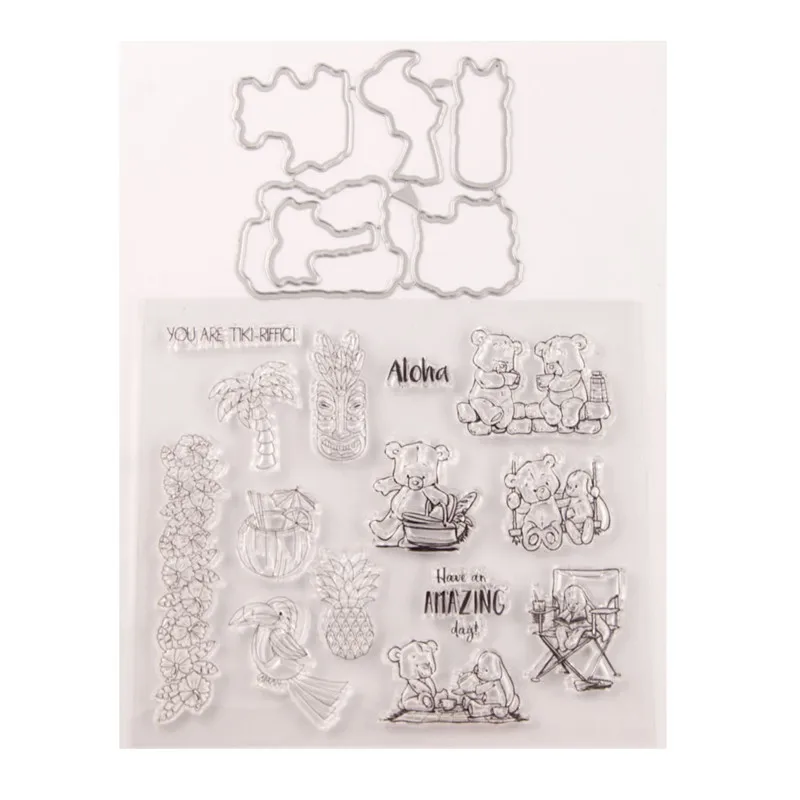 

Cutting Dies With Clear Stamp Of Little bear Pineapple Handbooking Set dIY Scrapbooking Paper Embossing Stencil Painting Seal