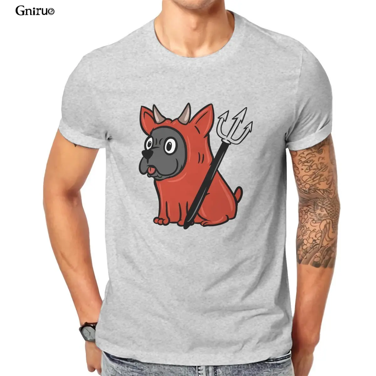 

Wholesale Funny French Bulldog Scary Devil Costume Halloween Games Vintage Retro USA Size Tees 194440