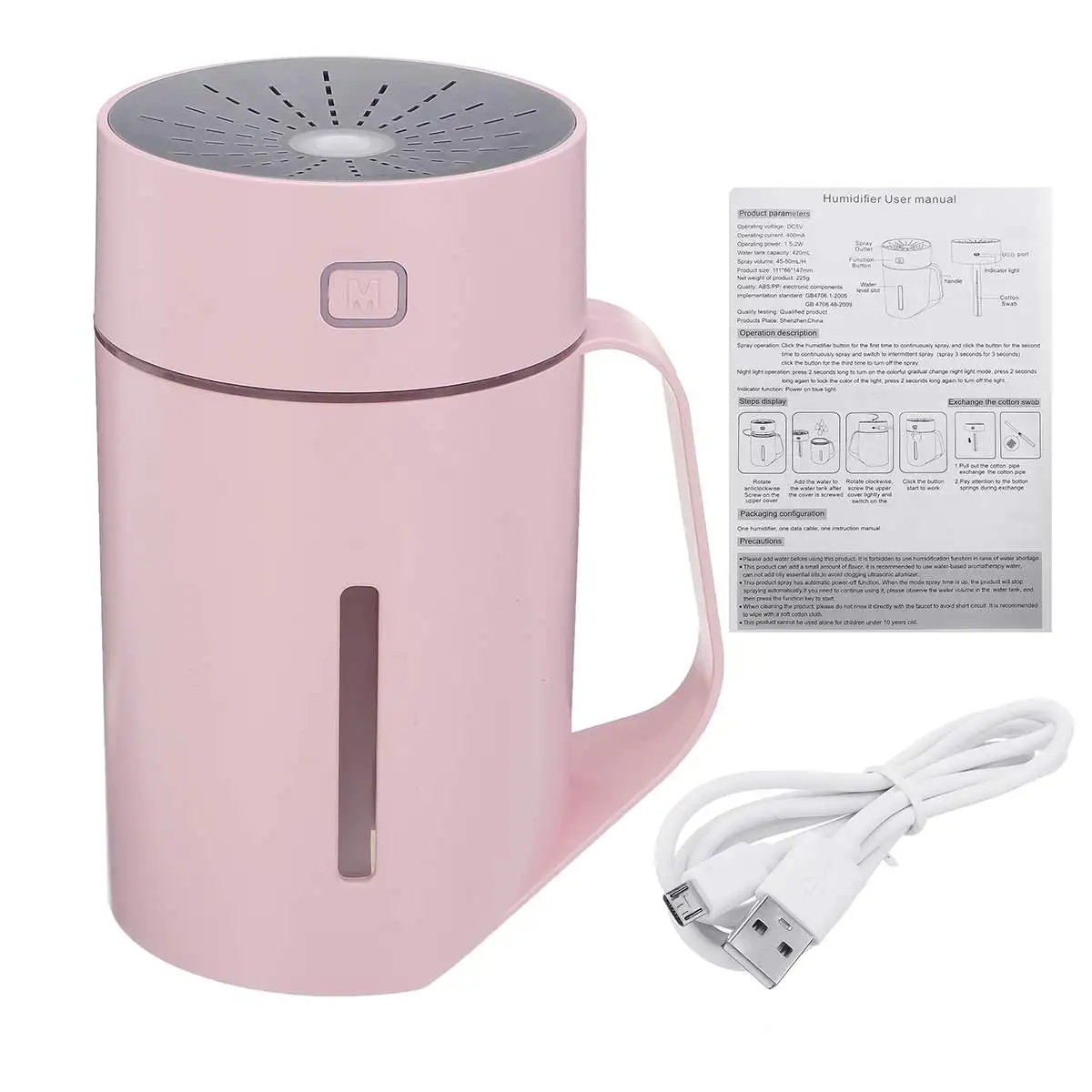 Pink USB Style Портативный 420 мл USB 7 цветов Светодиодный увлажнитель воздуха 2 шестерни проводной беспроводной мини увлажнитель эфирное масло диффузор для домашнего офиса - Цвет: Pink USB Style