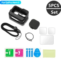 gopro accessories silicone caselens cap cover for gopro hero 9 black tempered glass screen protective film for gopro 10 camera