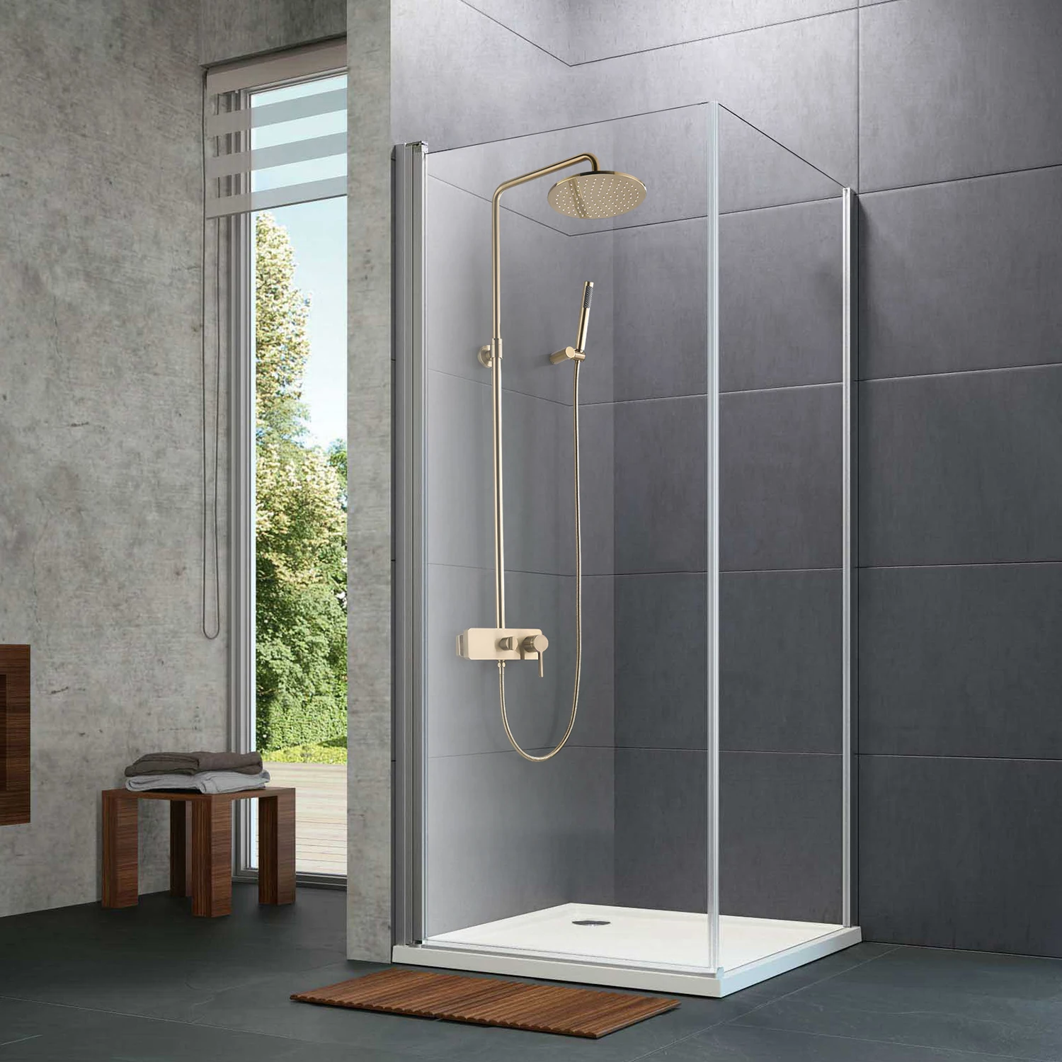 

Brushed Gold Shower Faucets Rainfall Exposed Wall Mounted Bath Set Hot And Cold Mixer Bathroom Fixtures 10 inch