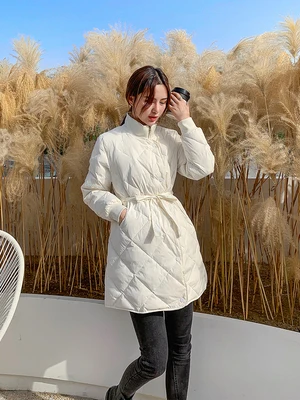 

SP0005 2021 Winter New Office Lady Stand Collar Solid Cotton Jacket Loose Zipper Thick Outcoat With Pockets chaquetas para mujer