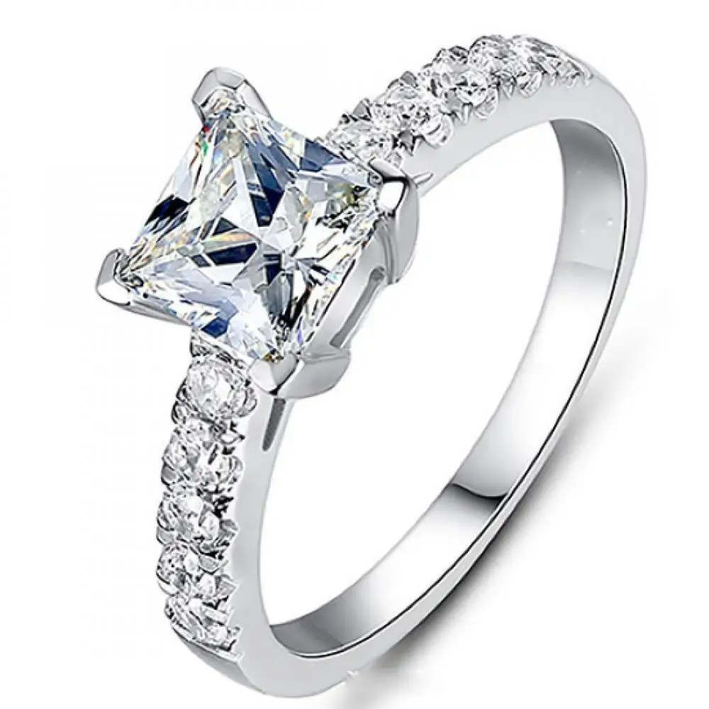 

Dropshipping Women Fashion Square Rhinestone Silver Color Wedding Bridal Party Ring Gift