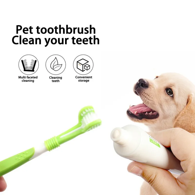 

Pet Toothbrush Oral Cleaning Care Products Plastic Cat Medium-sized Dog Cats and Dogs Three-head Toothbrush Dog Toothbrush
