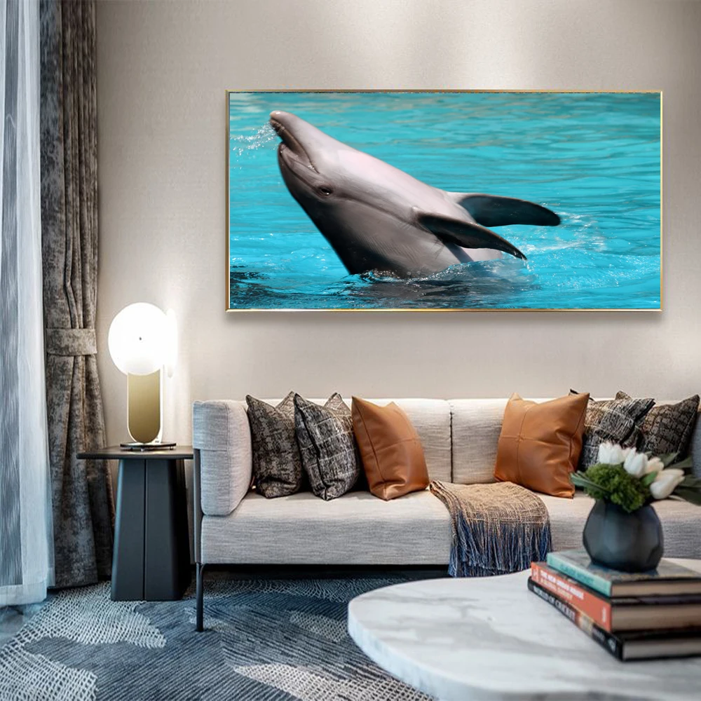 

Animal oil painting ocean dolphin jumping landscape art canvas painting gift painting living room corridor home decoration mural