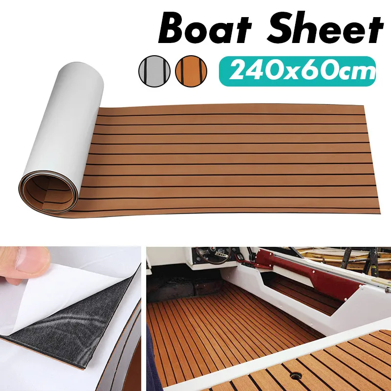 

5MM Self Adhesive Yacht Flooring Self-Adhesive EVA Foam Teak Brown With Black Line Faux Teak Boat Decking Sheet 240*60cm