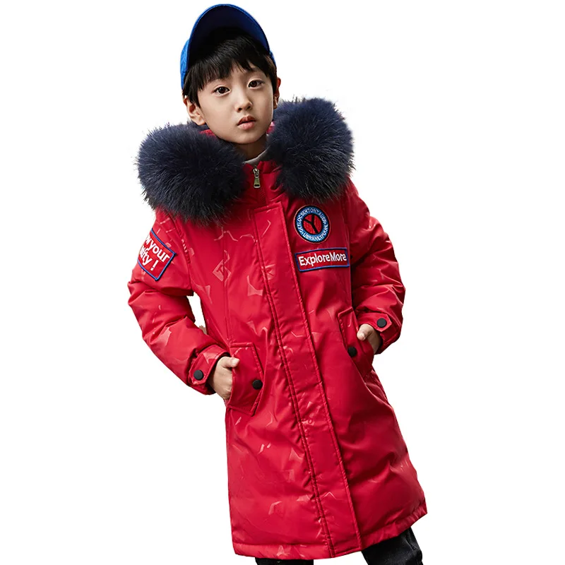 

Boy's long down jacket Boy windproof warm fashion down jacket Boy camouflage pattern cold down jacket Boy hooded down jacket