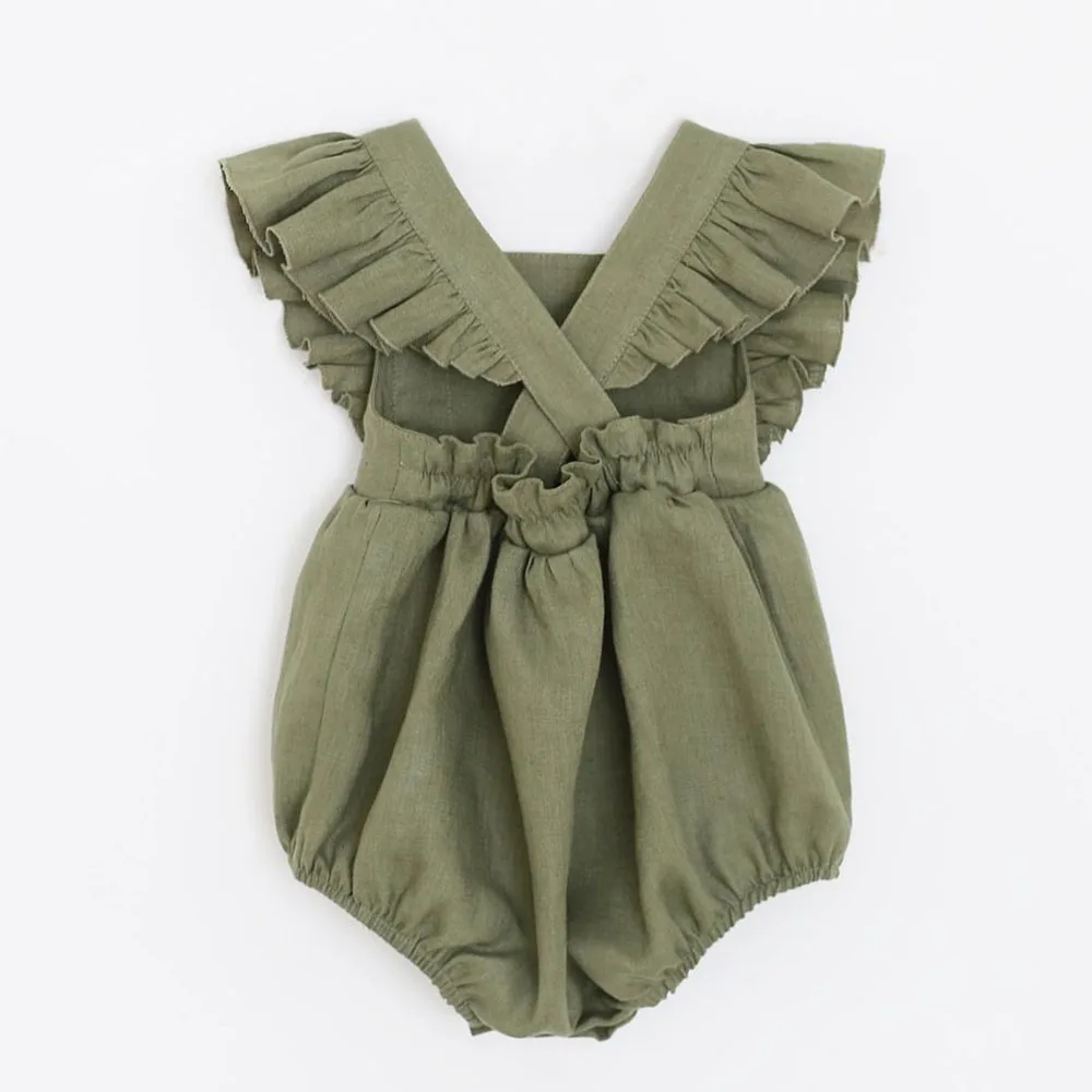 

Baby Girls Rompers Summer Soft Solid Linen Cotton Long Sleeve Little Girls One-pieces Jumpsuit Outfits Newborn Infant Clothes