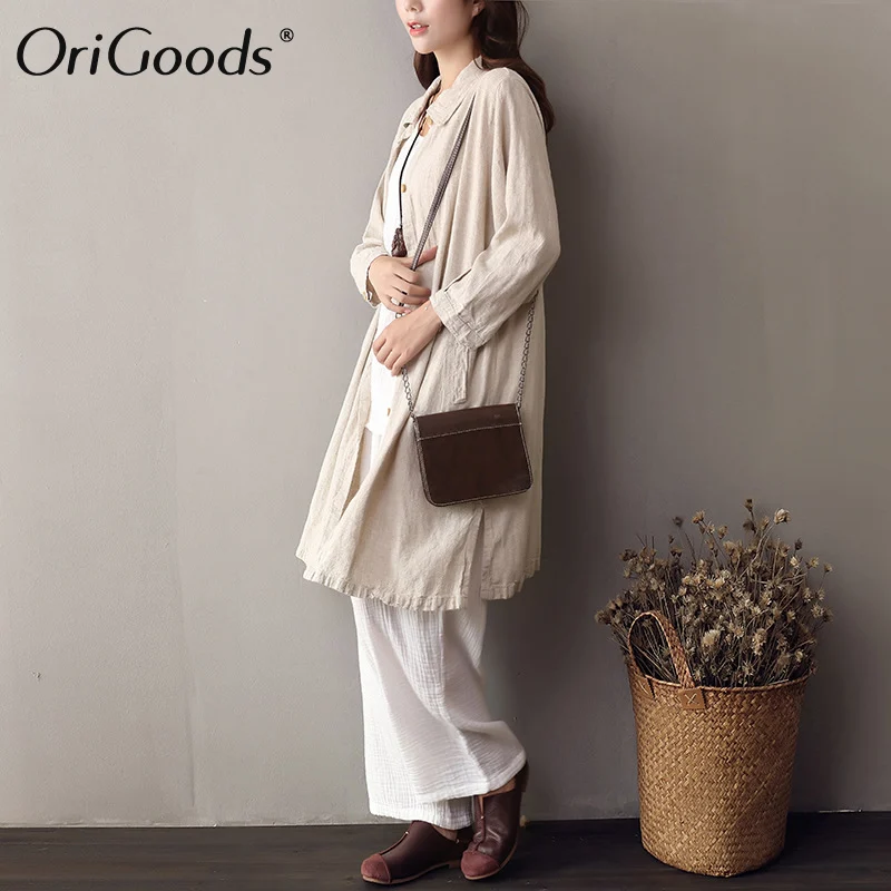 Оригинальная льняная рубашка OriGoods Женская винтажная длинная блузка с длинным