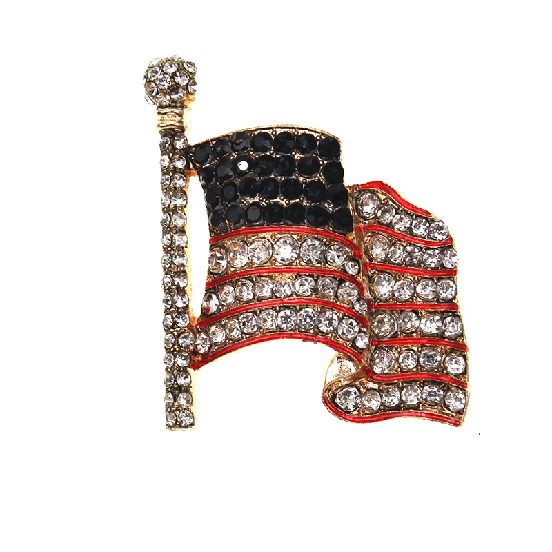 50pcs/lot Rhinestone America Flag Red Enamel Brooch Pin For 4th July Jewelry Gift Brooches