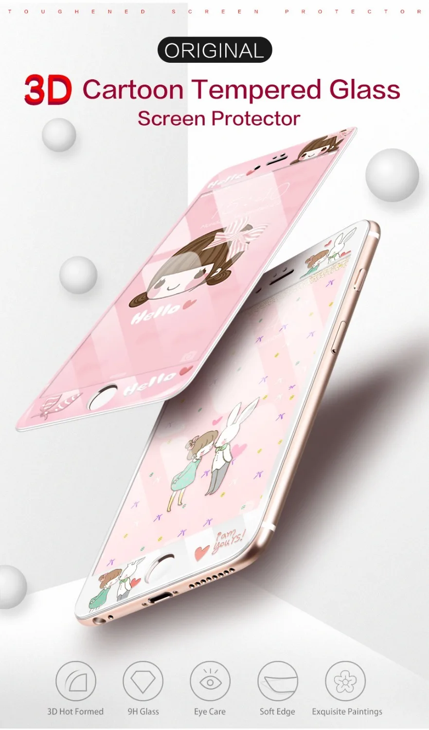 Милый мультфильм закаленное стекло для iPhone 7 8 Защитная пленка для экрана для iPhone 7 8 Plus Защитная пленка для экрана 3D мягкая твердость края