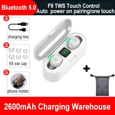 White add bag TWS mini 5.0 Bluetooth earphones True wireless headphones 8D Stereo headsets Sport Bluetooth Headphone Earbud With Charging case - Цвет: White add bag
