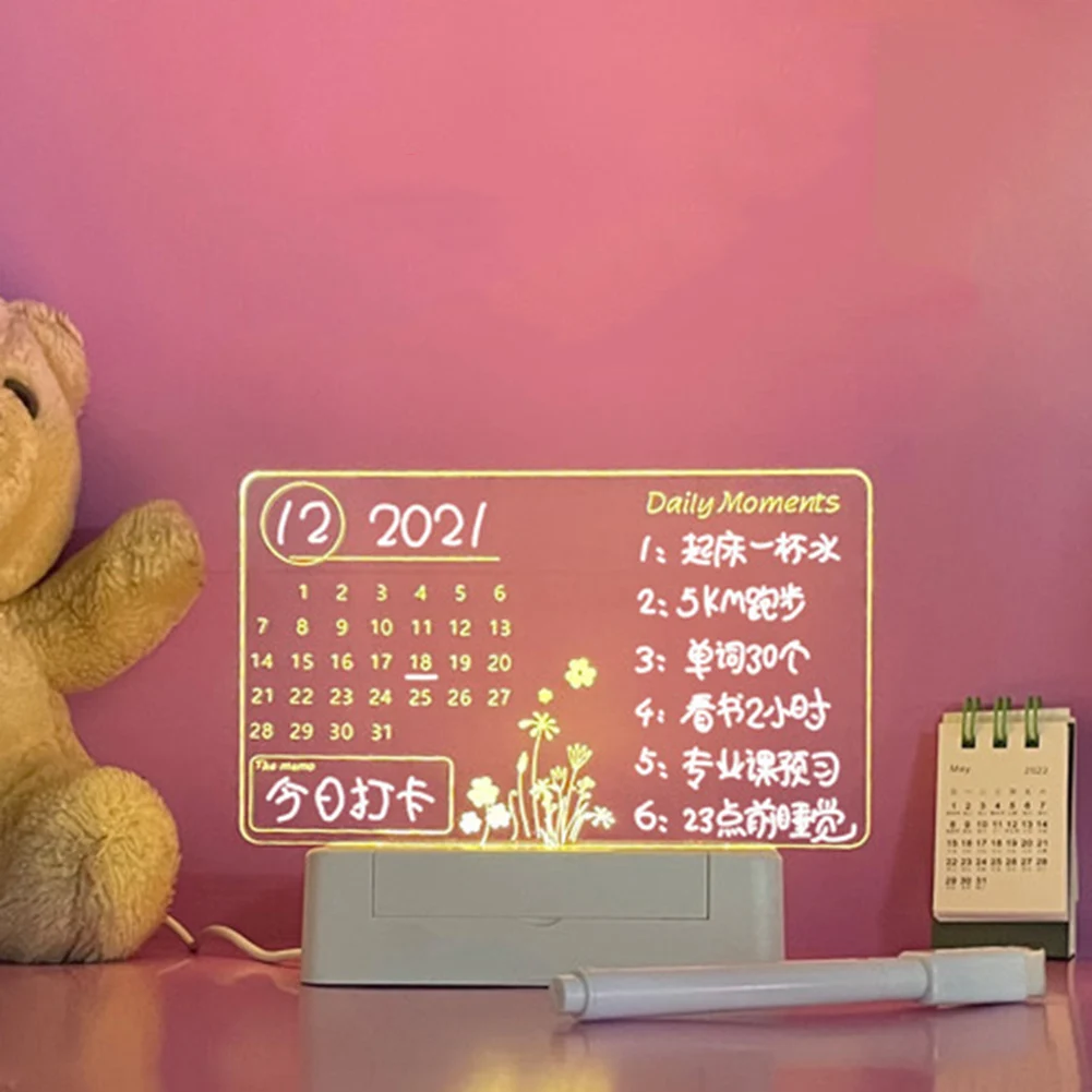 

Acrylic Board Table Lamp with Transparent Note Memo Message Board Desktop Home Bedroom Night Lighting for Student Kids Gift