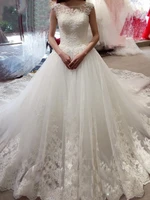 luxury a line wedding dresses appliques lace sheer neck bridal gowns sleeveless court train bridal dresses custom made