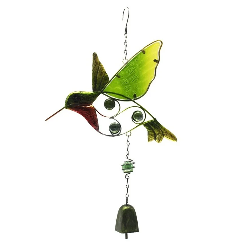 

Hummingbird Metal Wind Chimes Handmade Glass Painted Crafts Square Bells Creative Courtyard Garden Balcony Ornaments