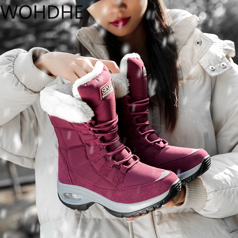 

2020 Quality Waterproof Winter Women Boots Keep Warm Mid-Calf Snow Boots Ladies Lace-up Comfortable Boots Chaussures Femme