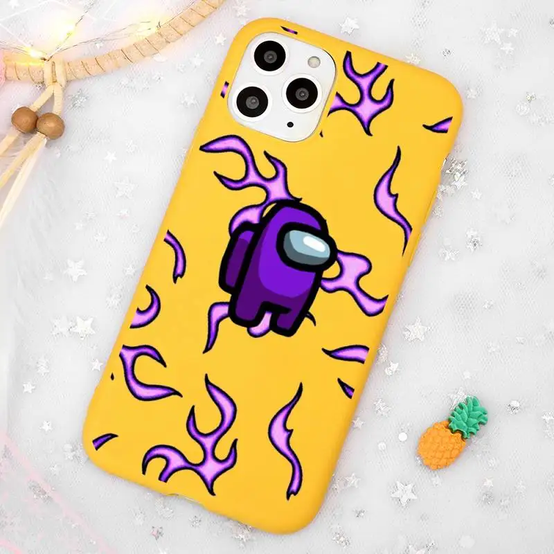 

cute cartoon game among us Phone Case Candy Color Yellow for iPhone 11 12 pro XS MAX 8 7 6 6S Plus X 5S SE 2020 XR