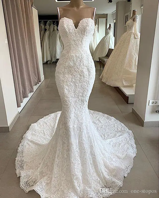 Luxury 2 In 1 Mermaid Lace Beads Wedding Dress 2020 Sexy Backless Wedding Bridal Gowns With Detachable Train Robe De Mariee