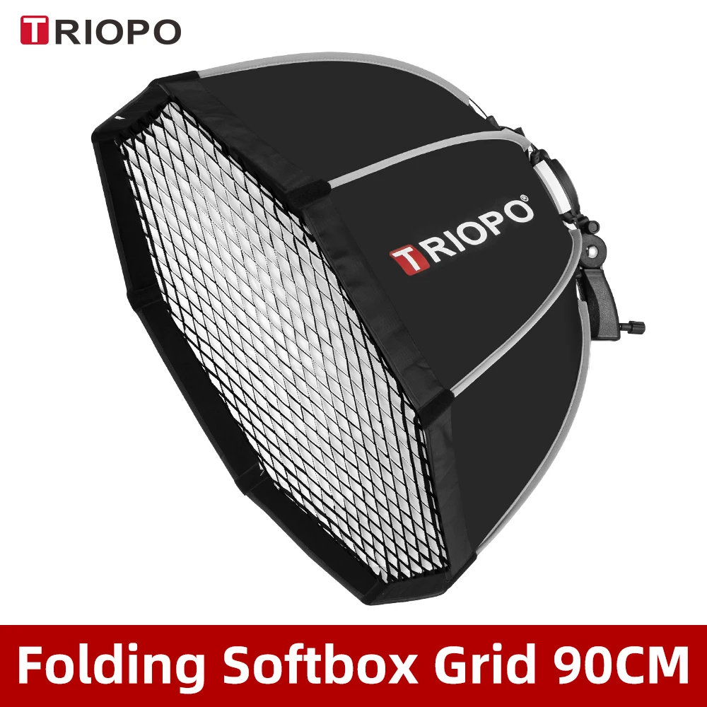 Triopo 90 см 65 см 55 см Speedlite переносной восьмиугольный зонтик софтбокс+ сотовая сетка для внешней вспышки софтбокс для Canon Nikon Godox - Цвет: 90cm softbox Grid