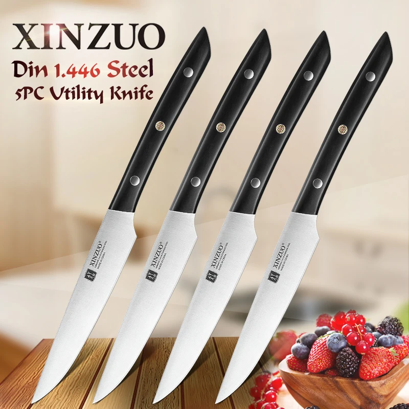 XINZUO, 5 дюймов, универсальный нож, DIN 1,4116, стальные кухонные ножи для очистки овощей, высокое качество, ультра острый нож для овощей, ручка из черного дерева