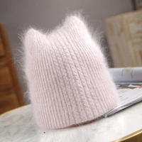 new winter warm lovely knitted hats for women casual soft warm angola rabbit fur beanie hats for glris lady bonnet gorros