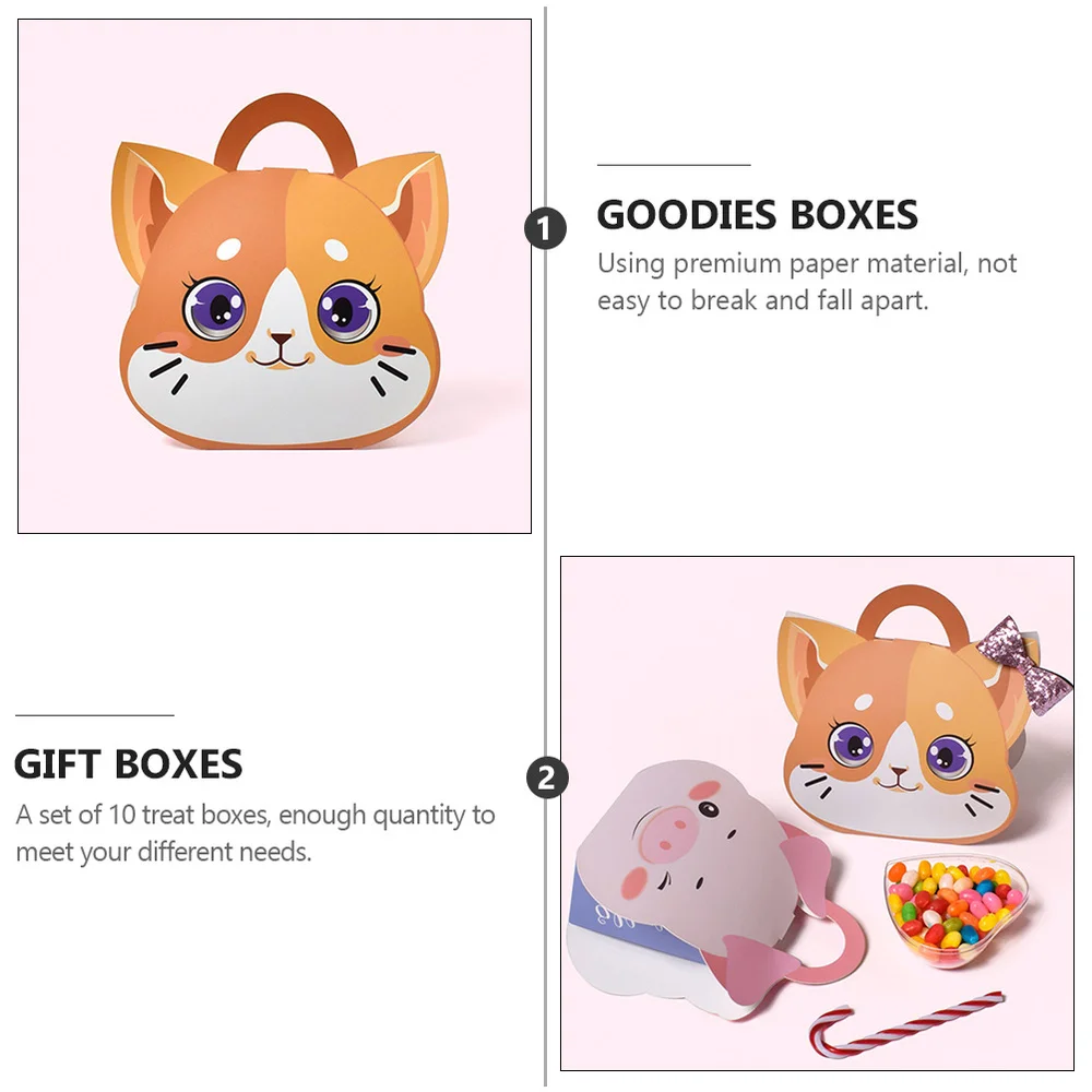 

10Pcs Treat Boxes Cartoon Cat Cases Paper Favor Boxes Handle Gift Wrappers